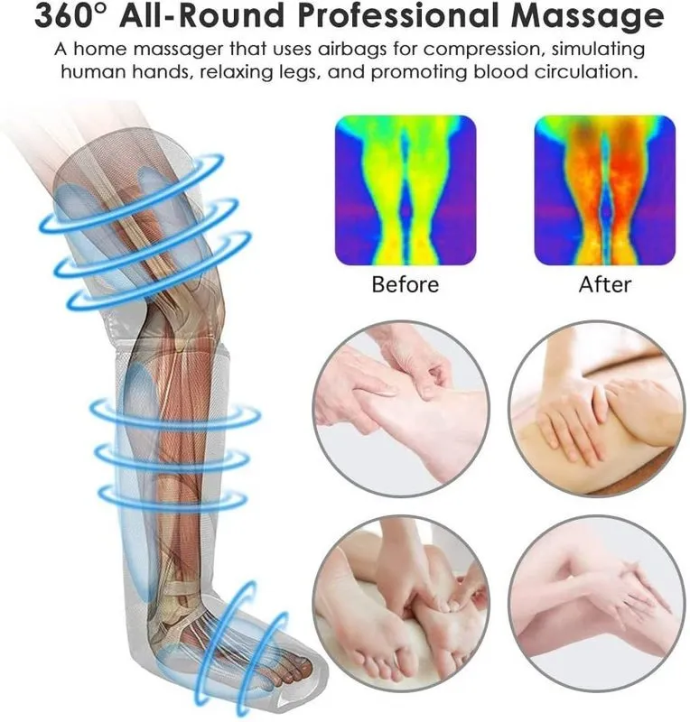 Le masseur de jambe à pression d'air des pieds favorise la circulation sanguine masseur corporel relaxation musculaire dispositif de drainage lymphatique 360 22022828703313996