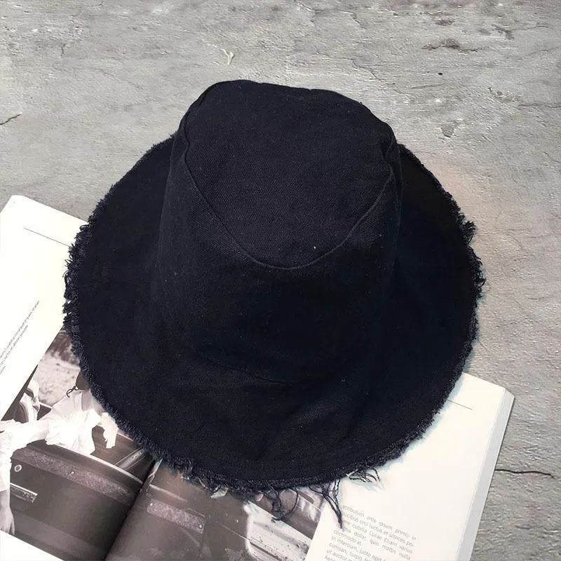 Wide Brim Hats Spring Autumn Raw Edge Simple Casual Old Fisherman Hat Woman Summer Denim Big Eaves Foldable Soft Top Frayed Sun Ca210z