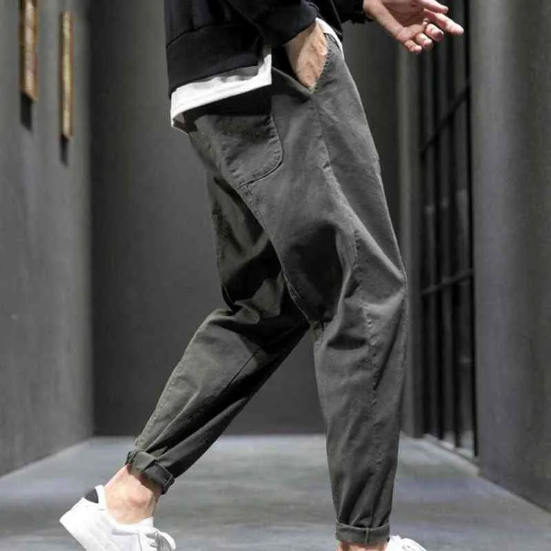 男性ズボンカジュアルカーゴミッドライズマルチポケット巾着男性毎日の着用ソリッドカラーパンツ2022 H1223のための完全な長さの緩いズボン