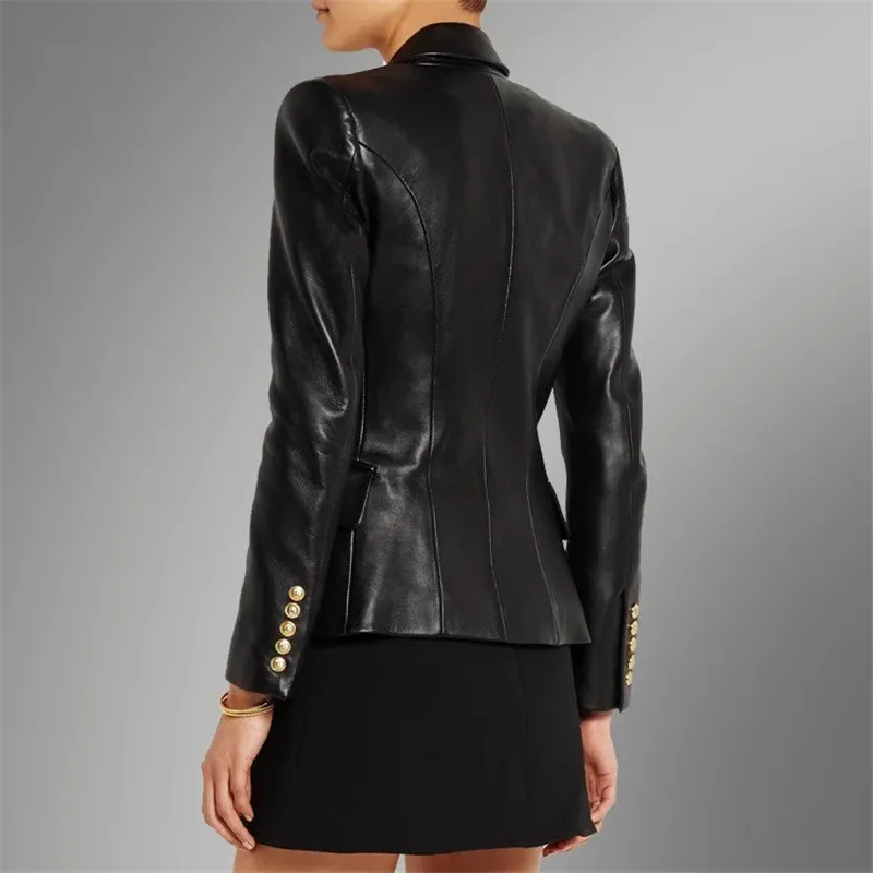 Designers 100% veste en cuir véritable femme double boutonnage motard femme veste en peau de mouton véritable angleterre manteau en cuir véritable