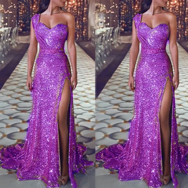 Sparkly Sequined Prom Dresses 2022 Lange Formele Goedkope Sexy Hoge Slit V-hals Mermaid Rose Gold Dubai Dames Formele avondjurken