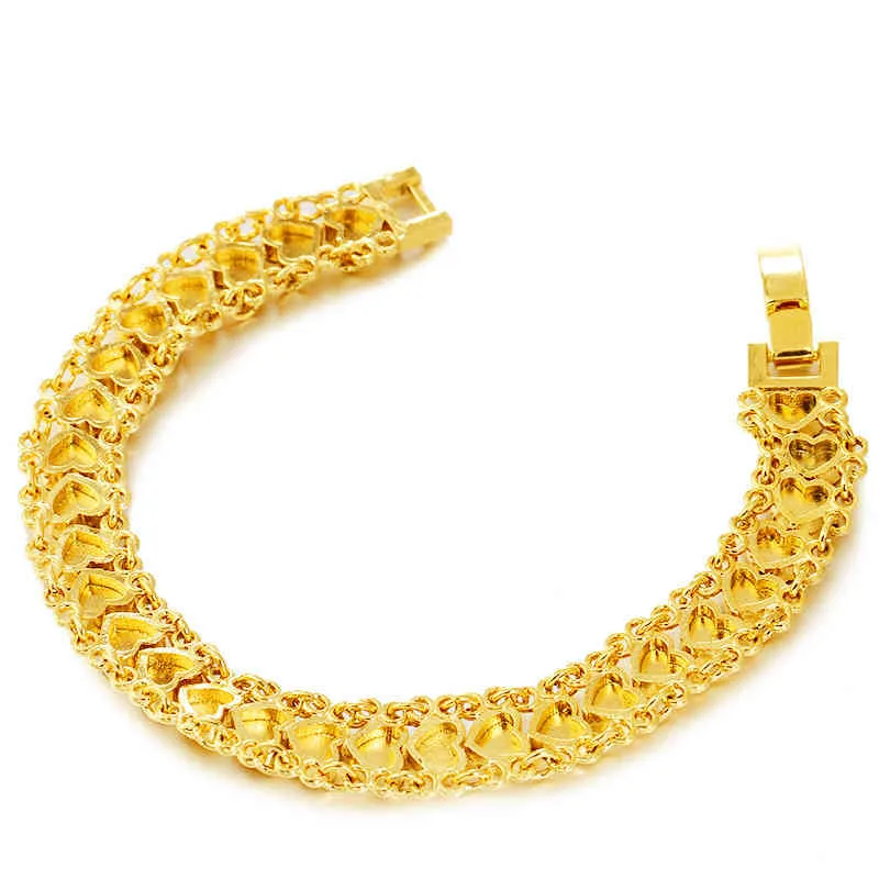 Cute 22K Gold Bracelet for Women Wedding Engagement Jewelry Luxury Widen Watch Chain Bracelet Not Fade Fine Jewelry Gifts