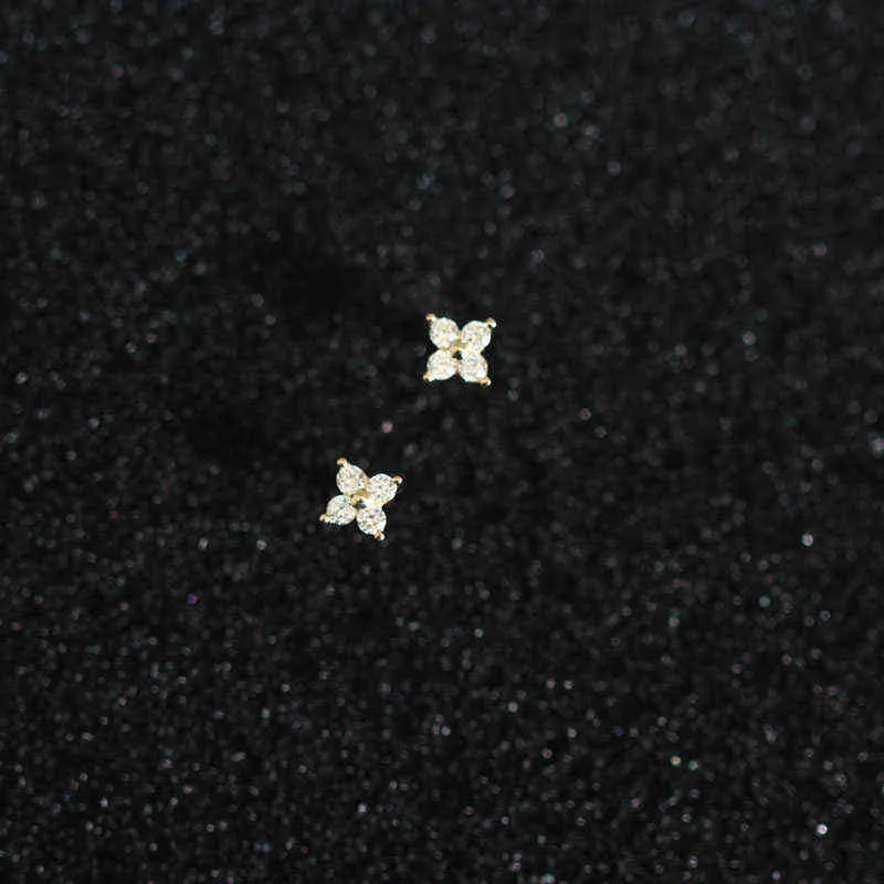 14K solid gold Floret Crystal stud earring Mini dainty women minimal simple style gift bridesmaid 2201088604253