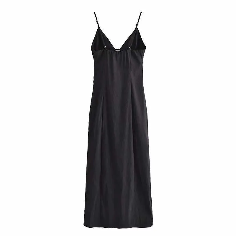 Za sexig cut out long afton dress kvinnor ärmlös baklöst spaghetti remsor svart klänningar chic sida zip kvinna fest klänning 210602