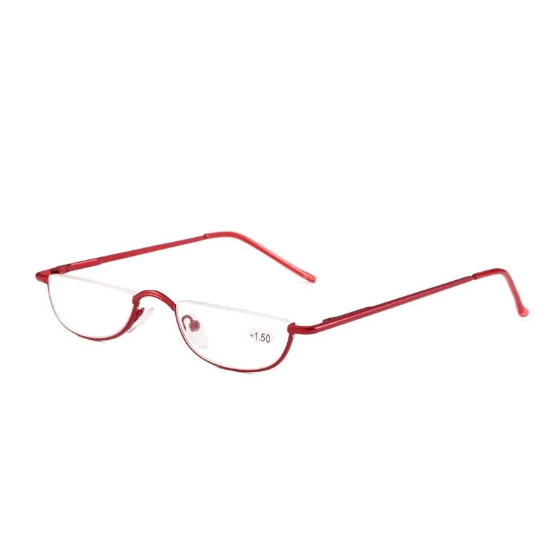 Lunettes de soleil Lunes de lecture des yeux de chat Femmes hommes Metal Half-Frame Eyeglasse Presbype Femelle Hyperopie Semi-monnaie Spectacles 322G