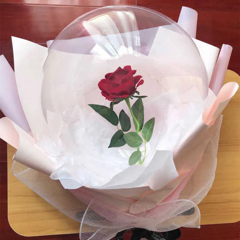 50 stücke 20 zoll 7,5 cm Breite Mouce Transparent Bobo Ballons LED Rose Ballon Bouquet Geburtstag Party Valentinstag hochzeit Globos225g