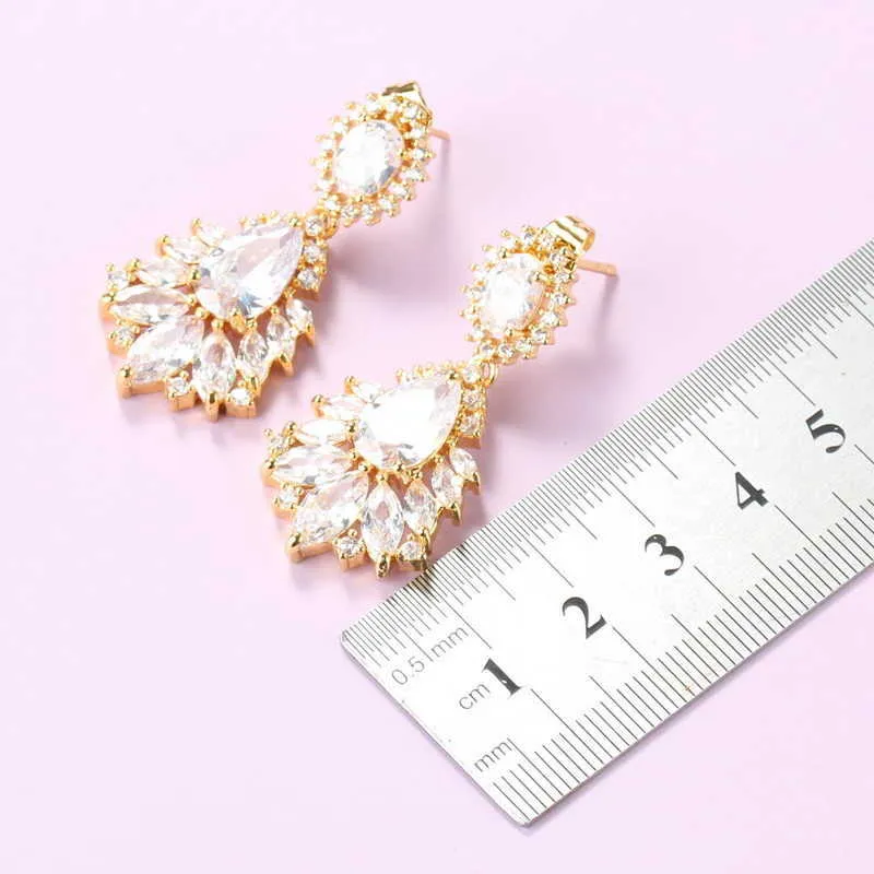 AAA + kwaliteit Oostenrijkse kristallen bruids grote sieraden sets voor vrouwen oorbellen en ketting Afrika goud kleur bruiloft kostuum H1022