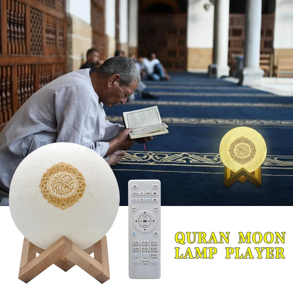 LED Light Moon Lamp Wireless Bluetooth Quran Speaker Colorful Moon Light la decorazione della camera da letto Quran Moon Night Light Gift C0305