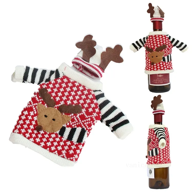 Decorazioni natalizie Cartoon vestiti set vino rosso alce carino Bottiglia copertura rifornimenti del partito T2I52523