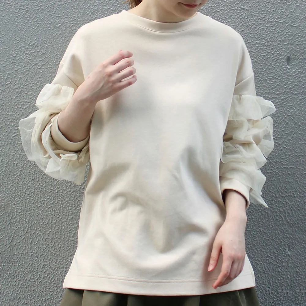 까마귀 여자 긴 슬리브 까마귀 셔츠 메쉬 얇은 명주 그 소매 프릴 스웨트 셔츠 일본 스타일의 여성 탑 느슨한 탑 여자 201203