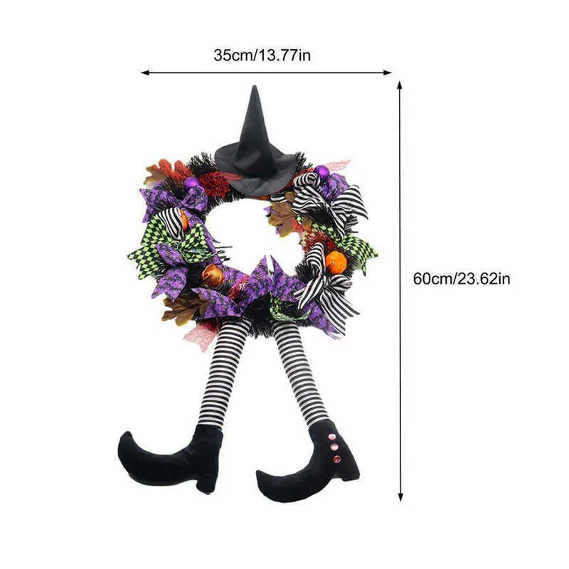 2021 Halloween Wreath Door Hanging Decoration Halloween Witch Hat Leg Pumpkin Door Wreath Happy Halloween Home Party Supplies Y0905551942