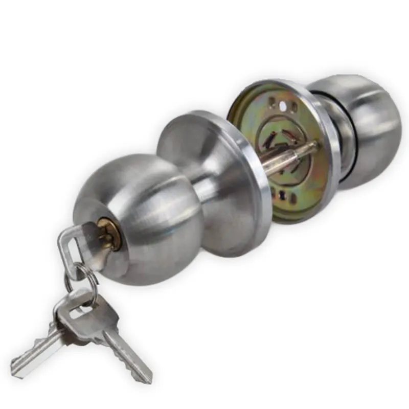 Botões de porta de bola redondos de aço inoxidável, alça de bloqueio de bloqueio de trava com 3 teclas para quartos banheiros 2332f