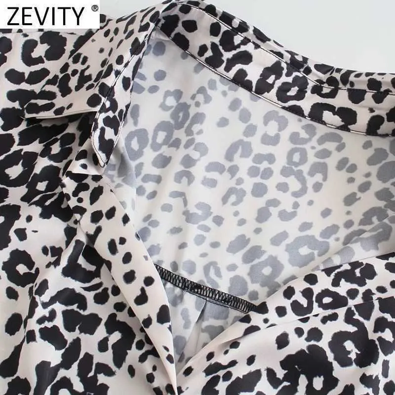 Zevity Women Vintage Leopard Print Hem Knotted Loose Smock Blouse Female Long Sleeve Kimono Shirts Chic Blusas Tops LS9310 210603