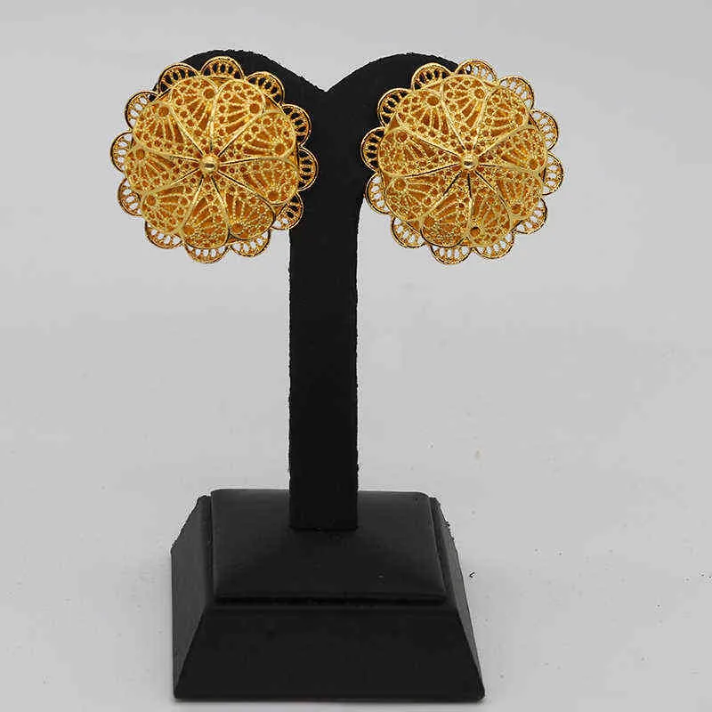 24K Złote Etiopskie Zestawy biżuterii dla kobiet Dubai Habesha Biżuteria z łańcuchem głowicy do włosów African Bridal Wedding Prezent 211209336620