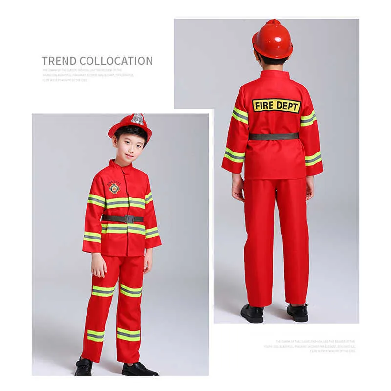 Brandmän enhetlig barn halloween cosplay kostymer karneval fest barn barn sam brandman roll kläder kostym pojke prestanda Q0910