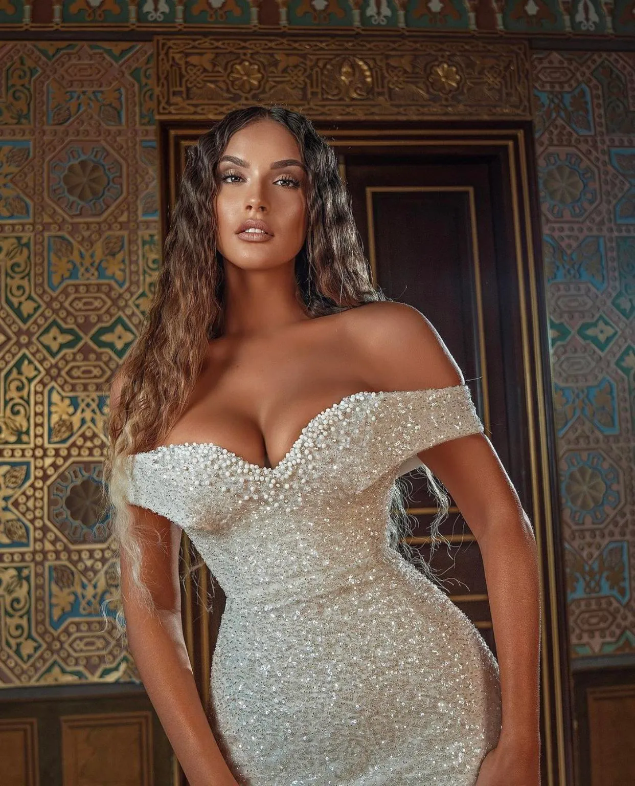 Nahe Osten Elegant Sparkling Plus Size Mermaid Brautkleider PAINS PUSSCIRTS BRIDAL -Kleider von Schulter abnehmbarem Hochzeitskleid 3269
