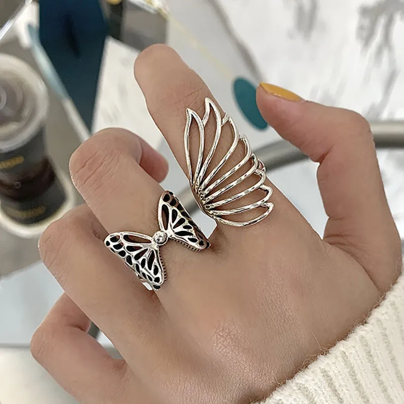 925 Pierścienie srebrne srebrne pierścienie moda kreatywne puste skrzydła motyla ślubne panny młodej prezenty biżuterii dla kobiet7023581