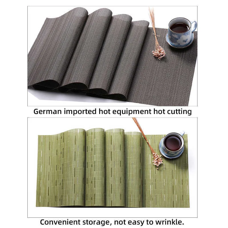 Solid färg pvc vinylbord löpare set bambu mönster värmebeständiga mattor dekoration tillbehör hemduk 210709