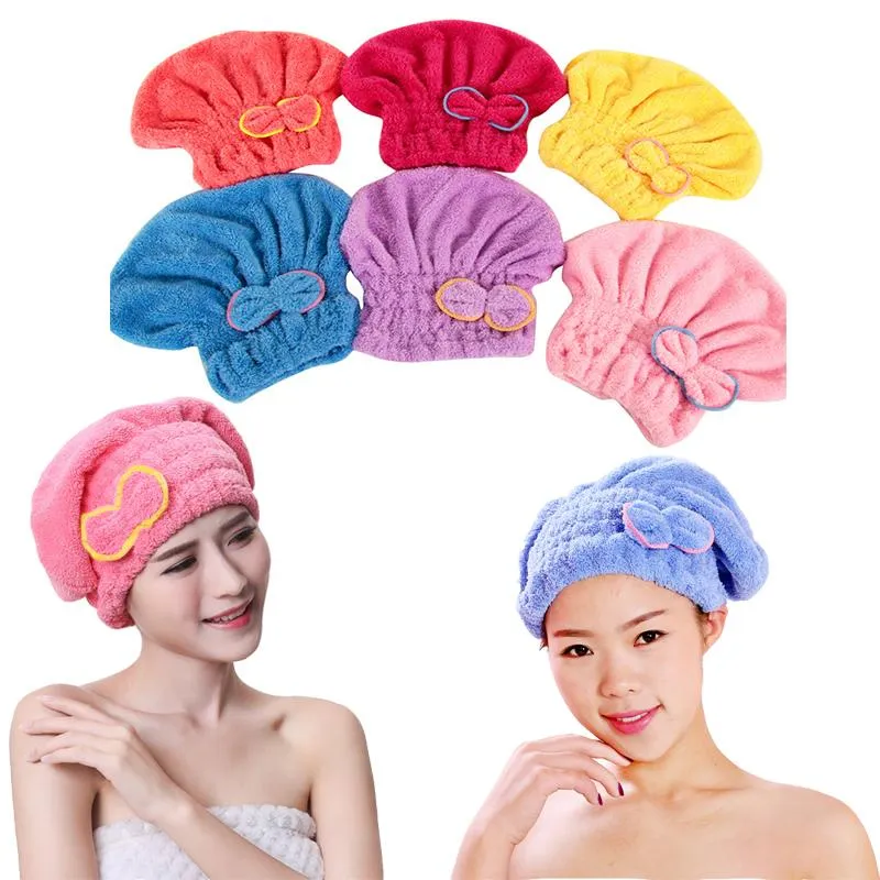 Coral Velvet Super Chłonny Suche Włosy Czapki Prysznic Ręcznik Szybkie Suszenie Kapelusze Włosy Elastyczne Zespół Cute Bow Kobiety Lady Turban Head