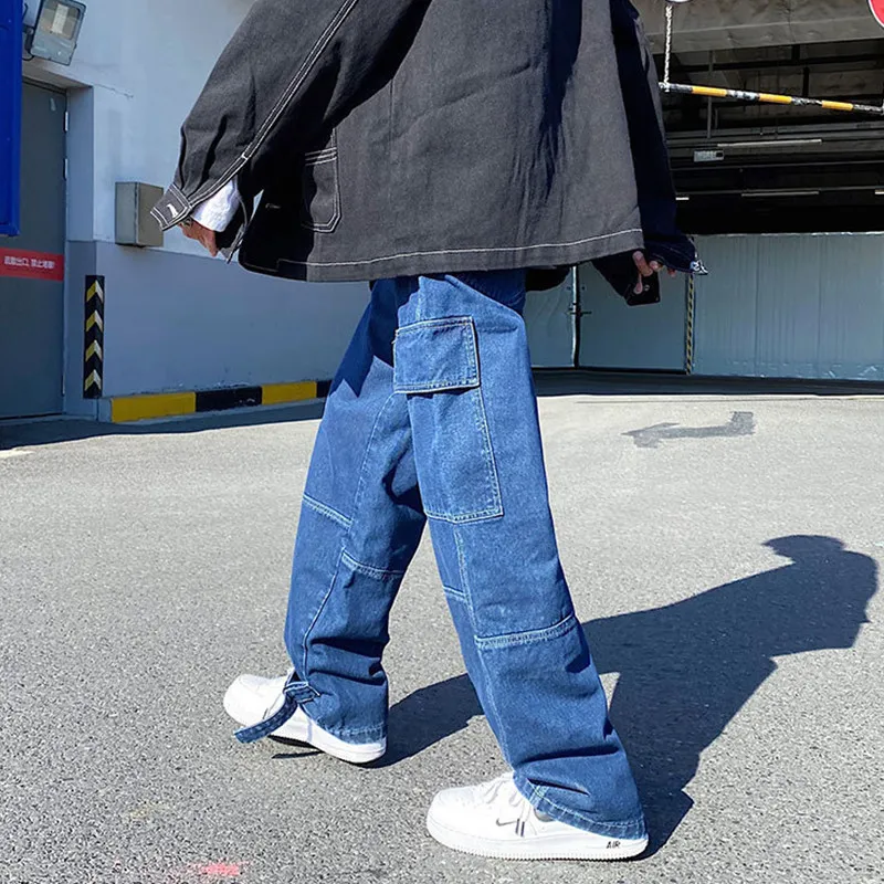 الرجال واسعة الساق عارضة جينز كبيرة الحجم فضفاض مستقيم الدينيم بانت الهيب هوب الذكور سكيت السراويل أزياء الشارع الشهير السراويل S-5XL