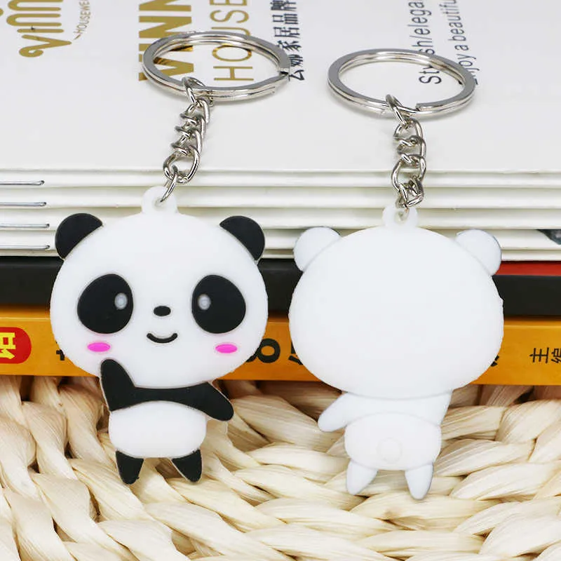 Nyckelringar Söta och kreativa tecknade Sile Jewelry Animal Panda Car Girl Bag Keychain Accessories Gift G230526