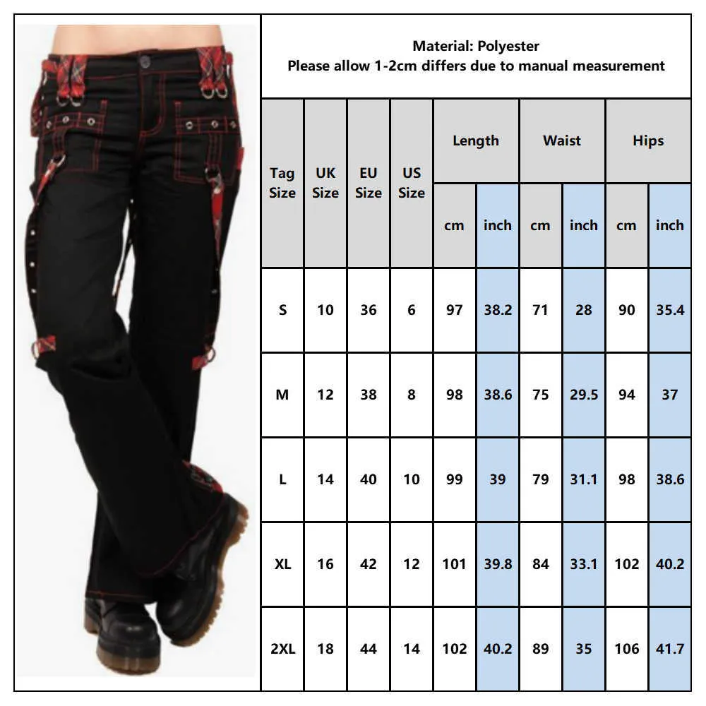 Femmes Summer Cargo Pantalons Dames Taille haute Noir Streetwear Vintage Punk Goth Casual Pantalons longs Joggers D30 211007