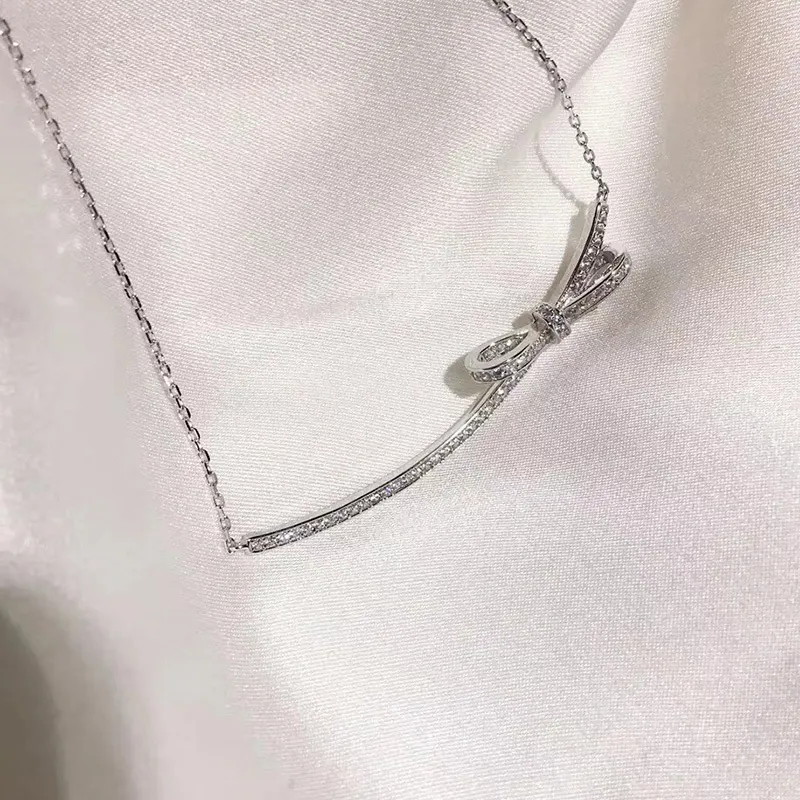 Marke Reine 925 Sterling Silber Schmuck Für Frauen Neckalce Lange Nette Bowknot Anhänger Partei Halskette