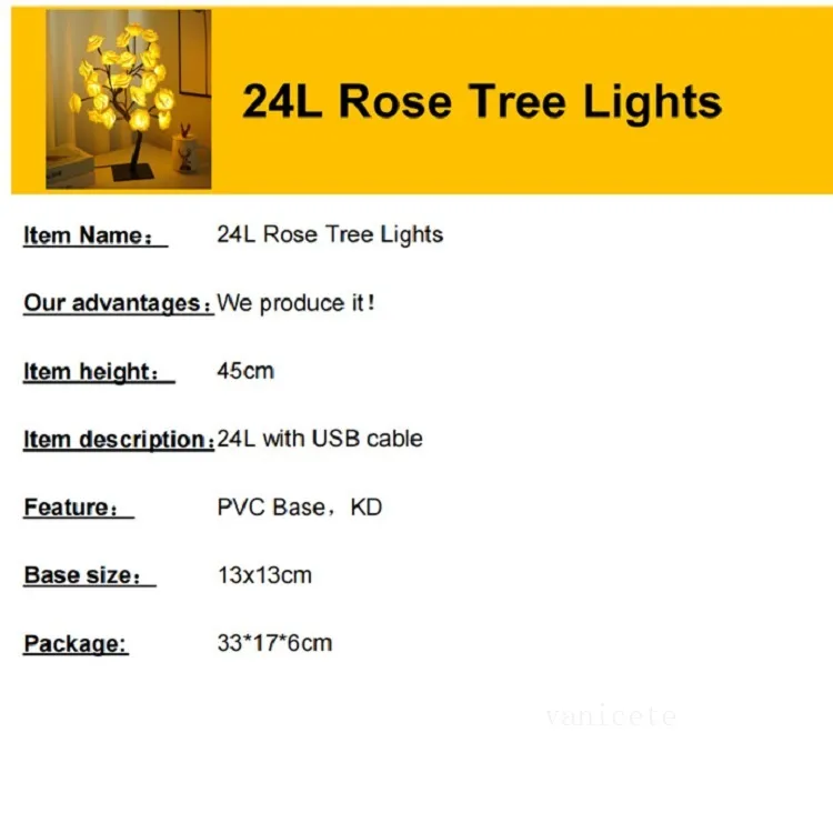 Lampe de simulation de rosier en PVC LED lampe décorative blanc chaud Saint Valentin chambre salon décoration de fête lumières interrupteur USB par mer T2I52696