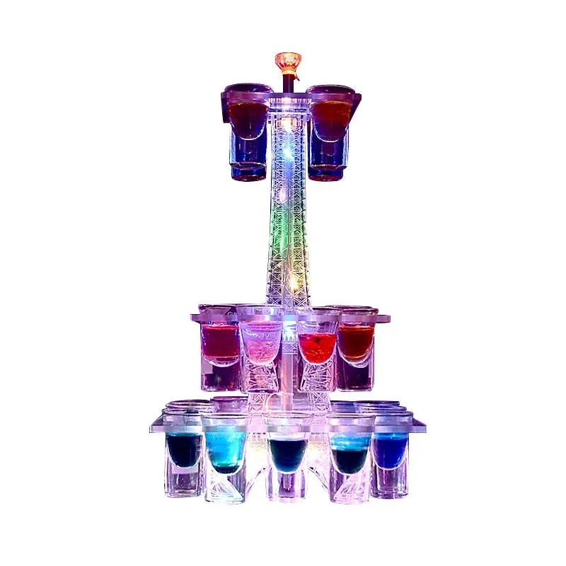 Party Dekoration Bunte leuchtende LED Kristall Eiffelturm Cocktail Getränkehalter Ständer VIP Service S Glas Glorifier Display Rack D252T