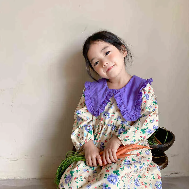 Milancel höstflickor kläder stor krage koreanska tjejer klänning blommig för tjej barn fest 211231
