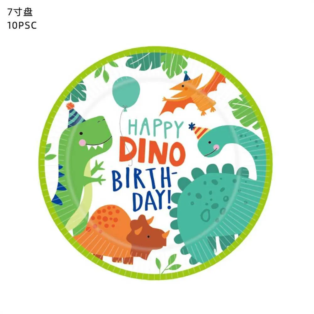 Партия динозавров одноразовые тарелки и чашки Установить одноразовые посуды набор торт топпер Dino воздушные шары детское шоу дети дня рождения 211018