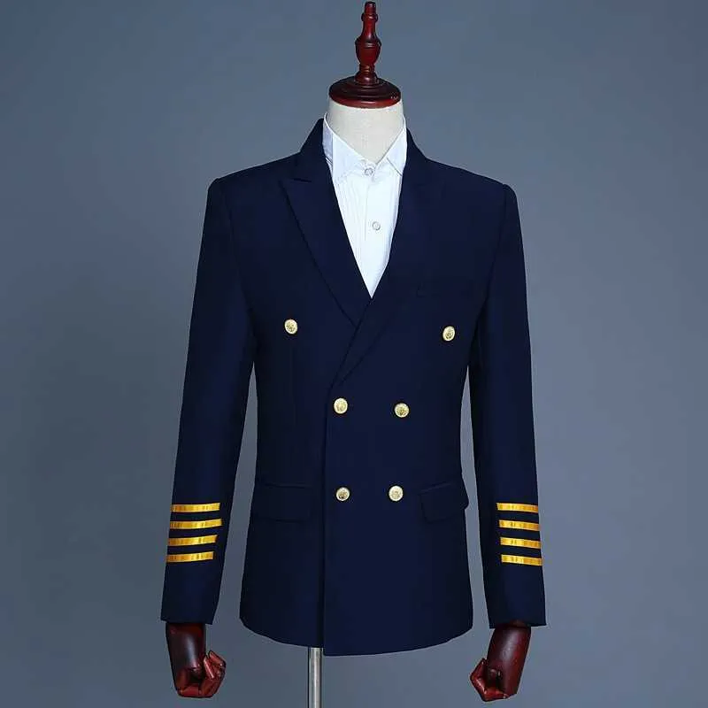 Kapitan oficer marynarz Peacoat kostium mężczyzna marynarka garnitur wojskowy Fringe marsz orkiestra kurtka jednolite dla dorosłych płaszcz spodnie X0909