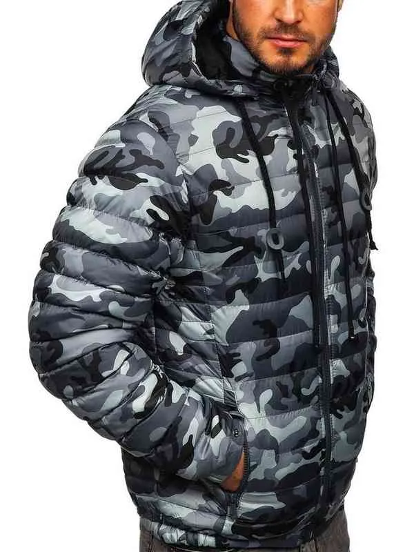 Zogaa elegante camuflagem masculina com capuz zíper de algodão quente 211206