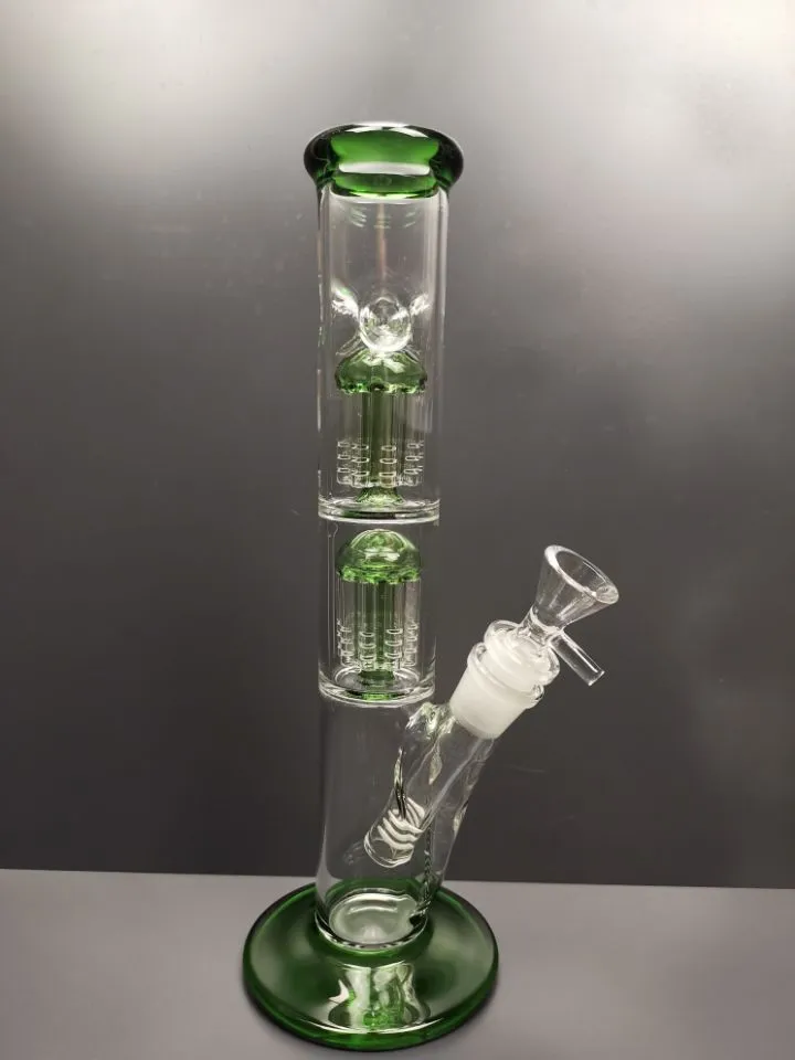 Straight tube bong thick dab rig water pipe glass pipes with two diffuser percolator arm perc for smoking hookahs zeusartshop