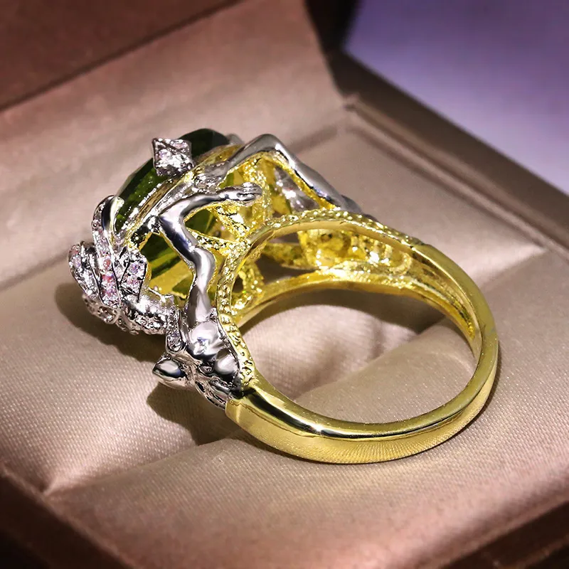14K Yellow Gold color Emerald Gemstone Ring for Women Fine Anillos De Anel Bijoux Femme Jewellery Bizuteria Jade 220309