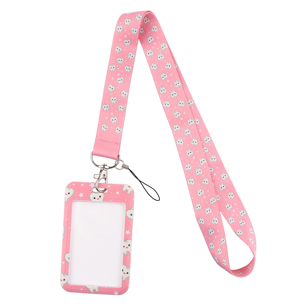 J2851 Cartoon Funny Teeth ID Man Woman Bus Holder Card With Lanyard For Doctor Nurse Dentistry