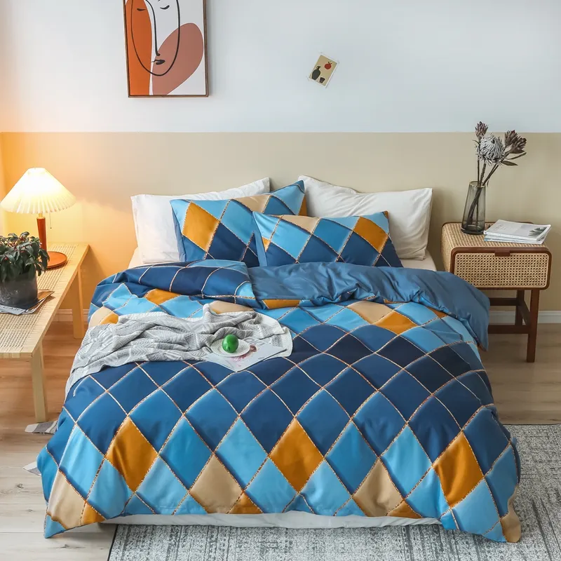 Geometrisk Cow Print Duvet Cover Nordic Unicorn Leaf Bedding Set Single Double Queen King SovClothes Pillowcases No Bed Sheet