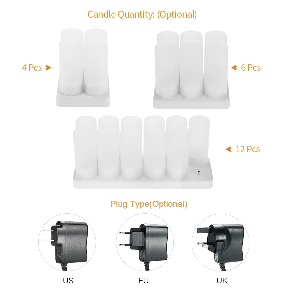 Rechargeable LED Flickering Flameless Candles Tealight Candles Lights with Frosted Cups Charging Base Yellow Light 4 6 set Y249f