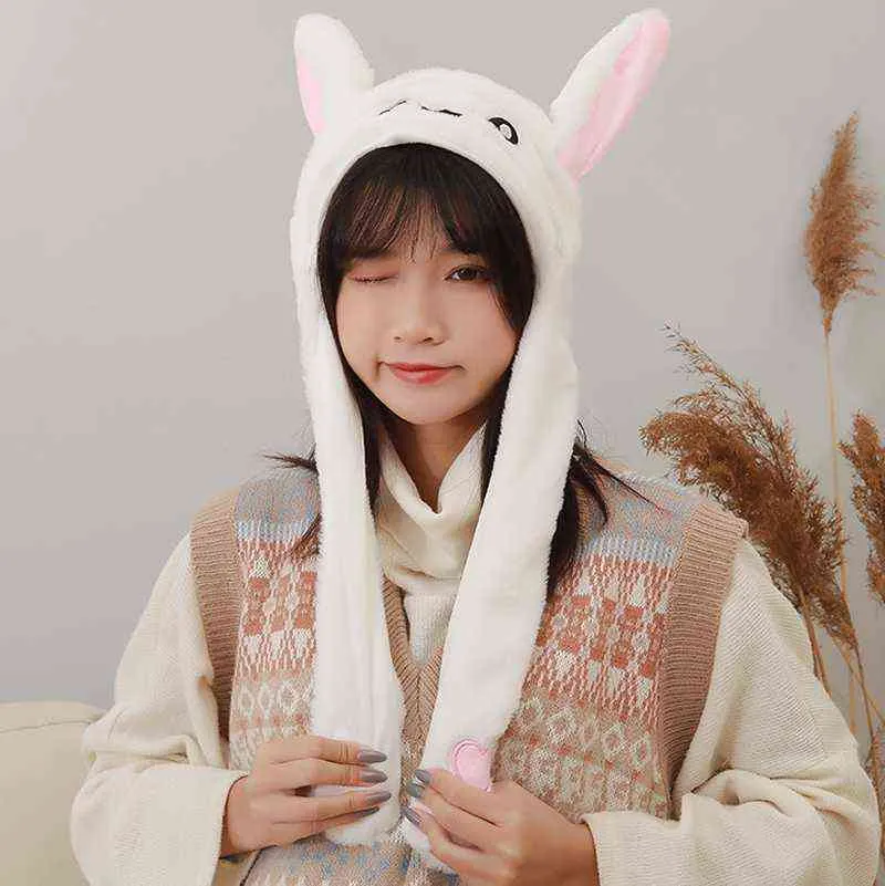 Cute Bunny Hat Moving Ears Anime Plushie Beanie Movable Bunny Ears Hat для женщин и девочек Мультфильм Кролик Шапки Косплей Аксессуары Y21111