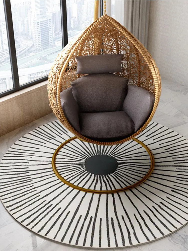 カーペットリビングルームの装飾のためのモダンラウンドラグ幾何学的な黒い白い柔らかいシャギーカーペットベッドルームふわふわの椅子床床マット2318