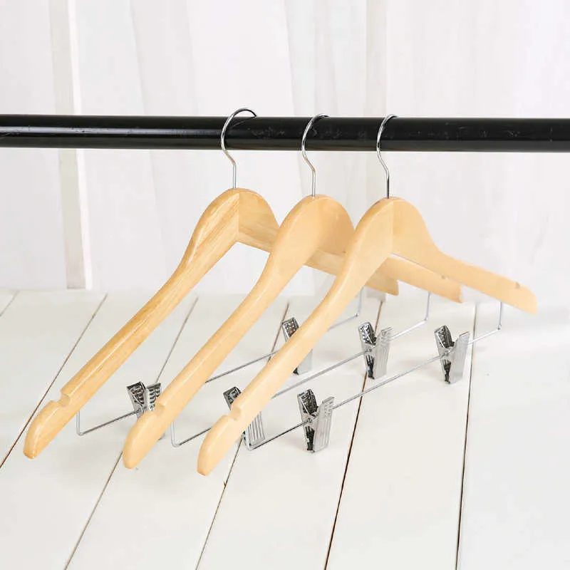 Wooden Suit Hangers with Polished Clips and Hooks Natural Wood Clothes Hangers Pants Storage Rack