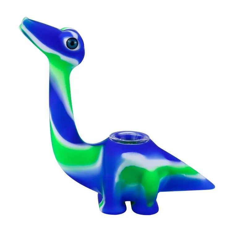 Narguilés Nouveau style bangs d'eau en verre mignon dinosaure mini bong avec des tuyaux de fumer en silicone incassable dab rig type libre