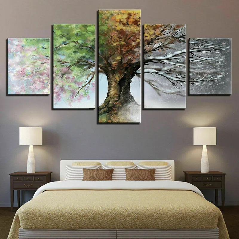 Abstract Art 5 pannelli a quattro stagioni poster albero paesaggistica Immagini tela stampe dipinti arte della parete soggiorno camera da letto decorazioni la casa moderna