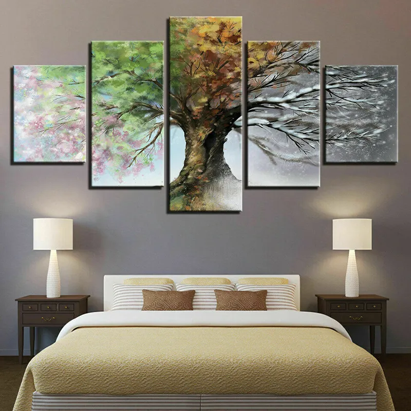 Özet sanat 5 paneller dört sezon ağaç posterleri manzara resimleri tuval baskılar boyama duvar sanatı oturma odası yatak odası modern ev dekor