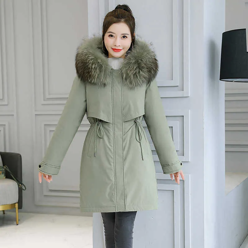 Piumino donna fodera in cotone cappotto parka invernale donna Parker Fashion Plus velluto spesso medio lungo con cappuccio 211013