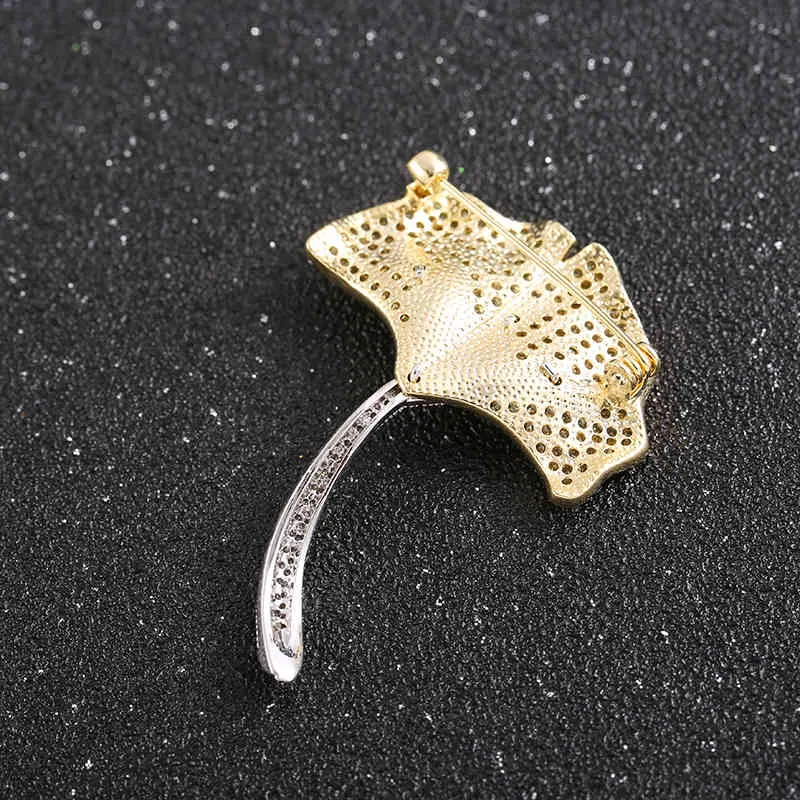 Gold Crystal Ginkgo Biloba Leaf Broches Pins Voor Vrouwen Mannen Vintage Bladeren Plant Broche Kleding Pin Accessoires Sieraden Gift