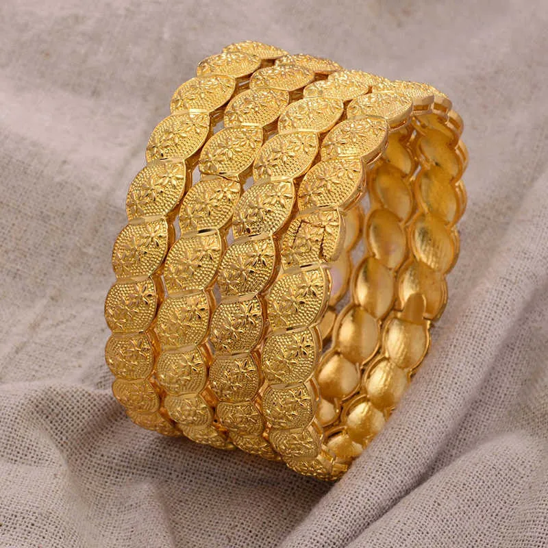 24K Dubai Armreifen afrikanische Goldfarbe für Frauen Mädchen Armbänder Schmuck Äthiopische Braut Hochzeit Jewerly Geschenk 210918 2798