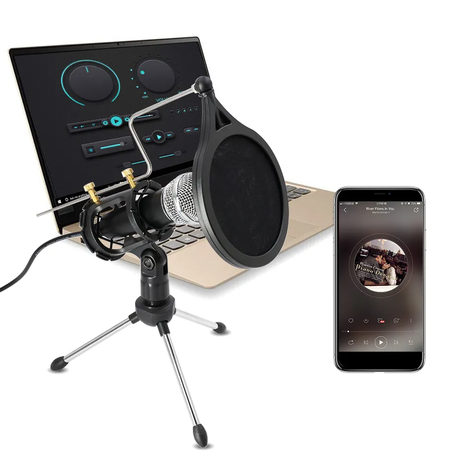 Microphone à condensateur d'enregistrement, Kit de micro pour téléphone portable, pour ordinateur, karaoké, support de micro, prise Android 3.5mm
