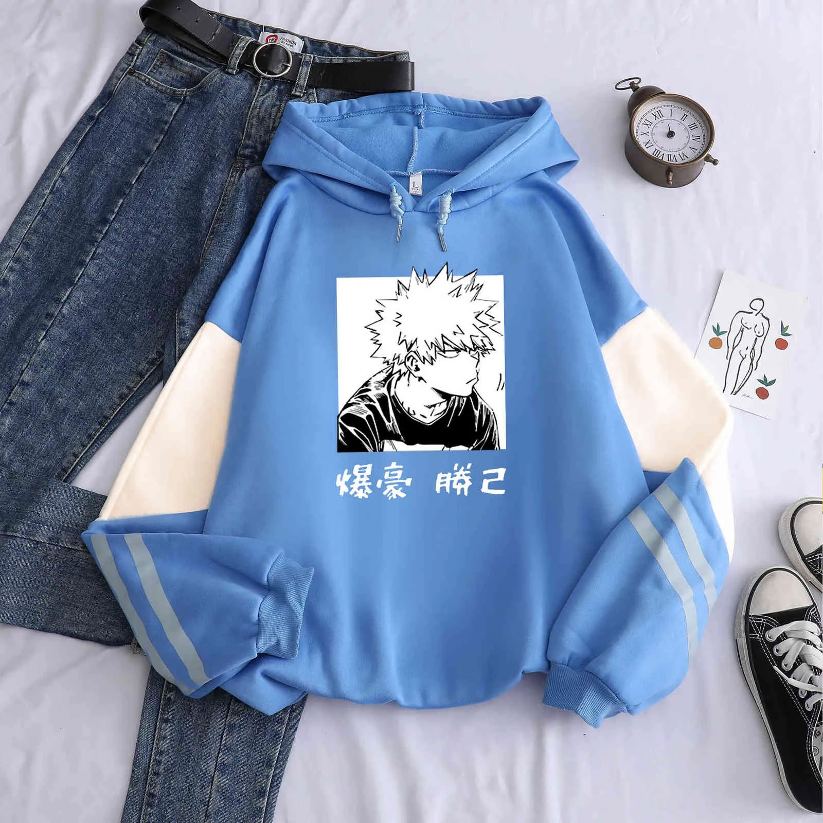 Mon héros académique Katsuki Bakugo sweat à capuche assorti couleur Harajuku pull Anime imprimé vêtements unisexe hiver sweats à capuche Y0816