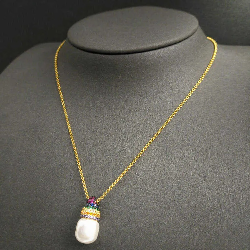S925 argent sterling arc-en-ciel baroque perle collier femme lumière luxe mode personnalité clavicule chaîne sen pendentif